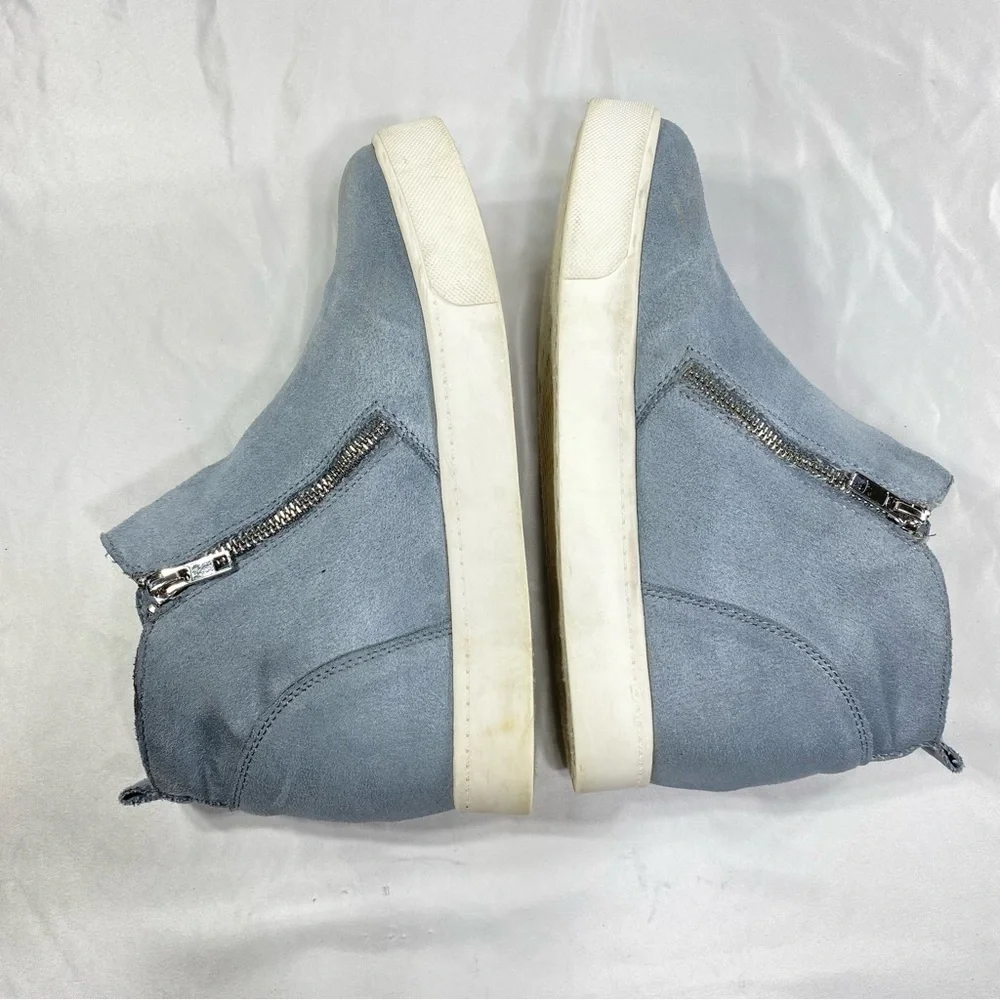 Soda Light Blue Microsuede Platform Heeled Zipper Side Sneakers